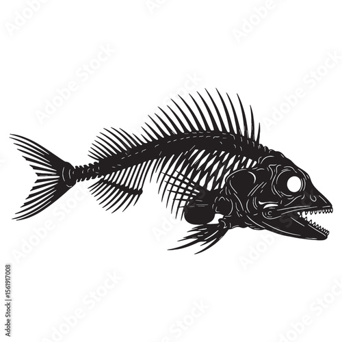 The quiet form of marine life – Fish skeleton silhouette composed with detailed Fish skeleton vector – Fish skeleton illustration

