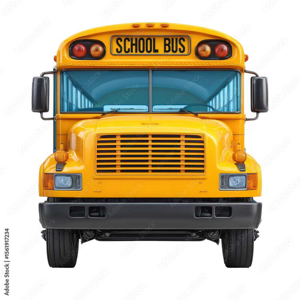 Fototapeta premium Bright Yellow School Bus Front View on a White Background