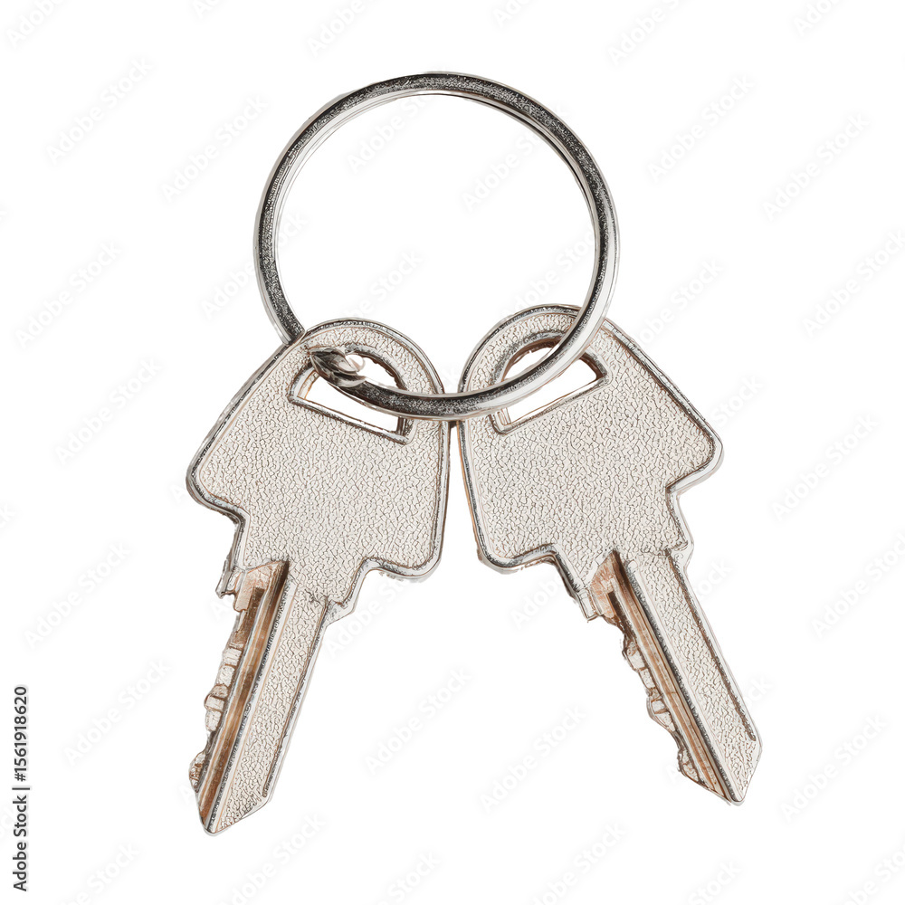 Two Identical Keys on a Silver Keyring Isolated on a White Background Two Identical Keys on a Silver Keyring Isolated on a White Background