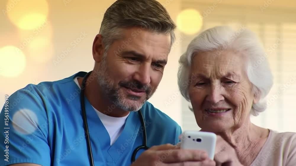 Nurse Assisting Elderly Person With Mobile Phone Nurse Assisting Elderly Person With Mobile Phone