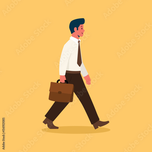 Man Walking with briefcase White Shirt Yellow Background.eps