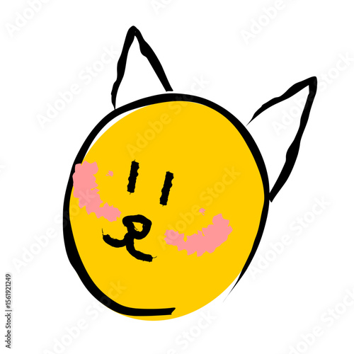 Whimsical Handdrawn Round Cat Face with Blush, Simple Cartoon Style Illustration