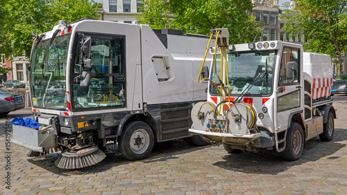 Obraz na płótnie Street Sweeper Machine Cleaner Vehicle in Amsterdam Netherlands
