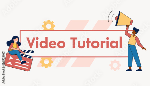 Modern business presentation slide featuring a video tutorial concept and social media banner design.