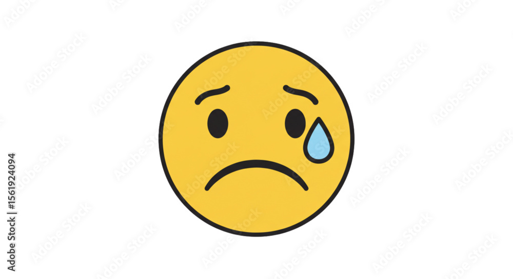 Fototapeta premium Sad emoji with tear, vector illustration, plain white background
