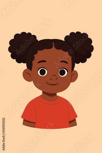 Cute African American girl portrait with afro puffs hairstyle. Happy smiling black child character looking at the camera. Modern flat vector cartoon illustration for kids avatar.