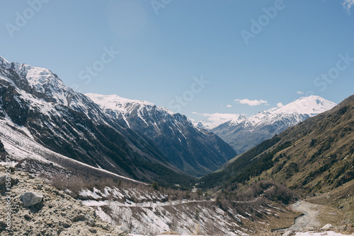 panoramic view of the Caucasus Mountains on a sunny day