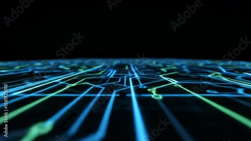 Wallpaper Mural A lowangle perspective of a glowing blue and green circuit board against a black background Torontodigital.ca