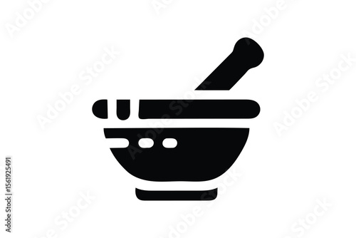 Serene Black and White Illustration of Mortar and Pestle:  Herbal Remedy, Apothecary, Natural Medicine Concept.