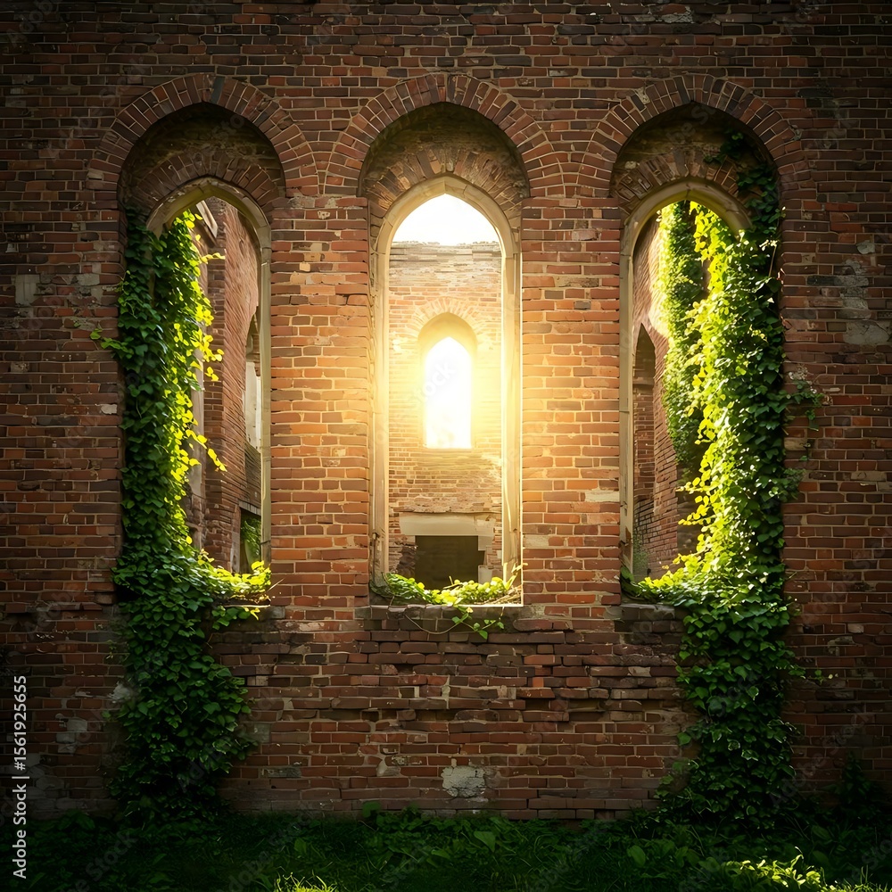 Fototapeta premium Brick Wall with Arched Windows