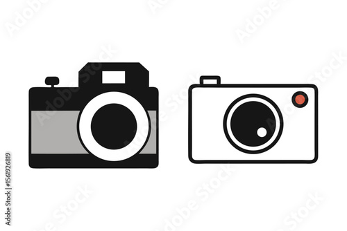 Vintage and Modern Camera Icons Photography Equipment Illustrations