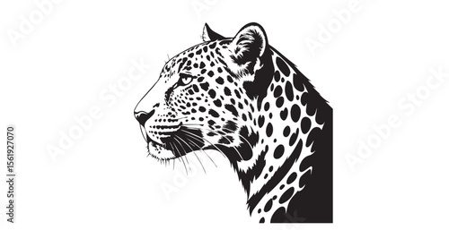 Striking black and white leopard head profile silhouette