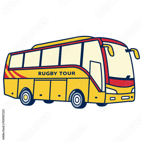 Yellow red blue rugby tour coach bus transportation travel
