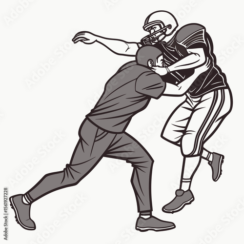 American football players engaged in a tackle tackling sport