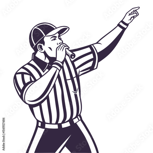 Referee blowing whistle pointing finger vector