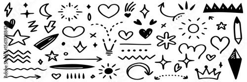 Hand-Drawn Doodle Collection: Arrows, Hearts, Stars & More