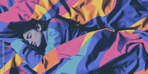 Sleeping Woman in Multicolored Fabric