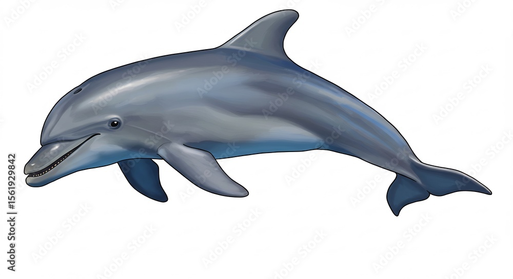 Fototapeta premium 優雅に泳ぐイルカ 海中光線輝く 滑らかな質感. AI Generated