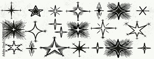 Collection of Hand-Drawn Starburst and Star Icons