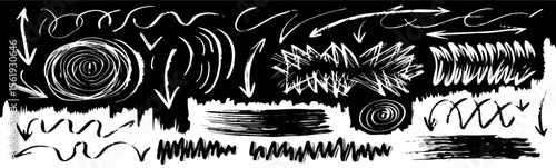 Hand-Drawn Arrows, Swirls, and Brush Strokes: Black and White Design Elements