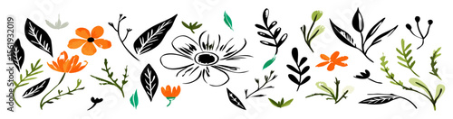Hand-Drawn Floral Elements: Leaves, Flowers & Branches