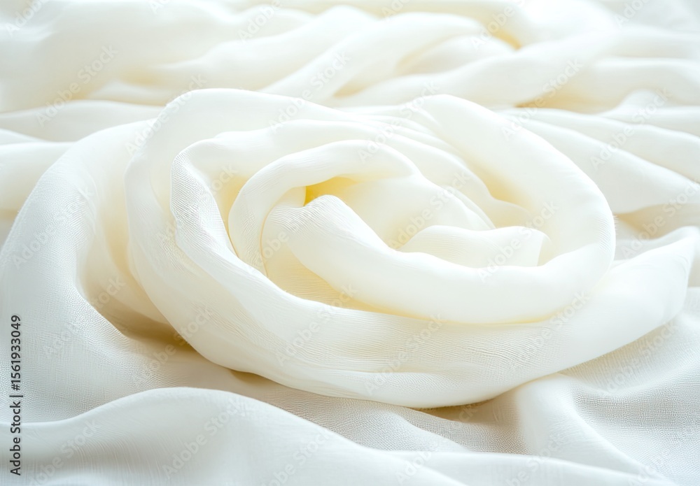 Soft, flowing white fabric draped in a swirling pattern Soft, flowing white fabric draped in a swirling pattern