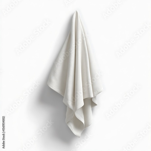 Elegant White Fabric Draped Against White Background Minimalist, Clean, and Serene Mood.