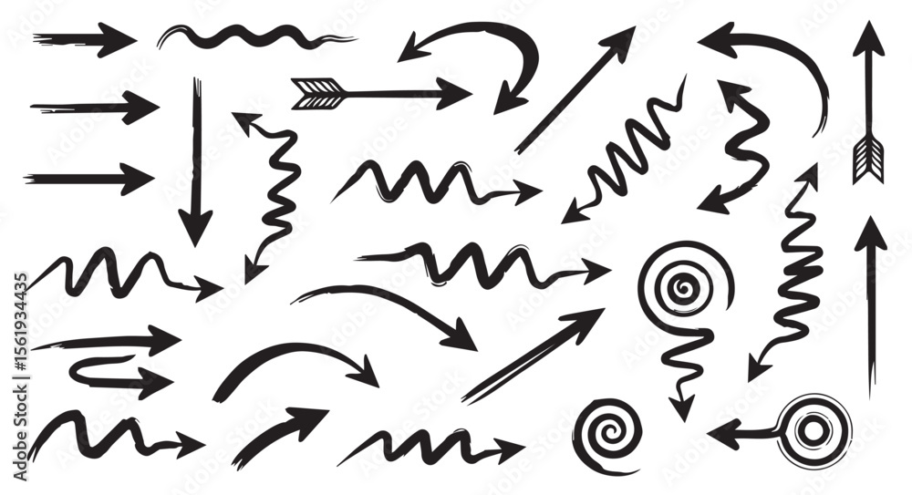 Set of grunge hand drawn arrows isolated on white background Set of grunge hand drawn arrows isolated on white background