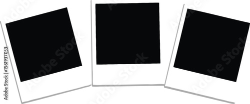 Vector art of three blank polaroid frames are arranged diagonally on a white background, isolated on white background