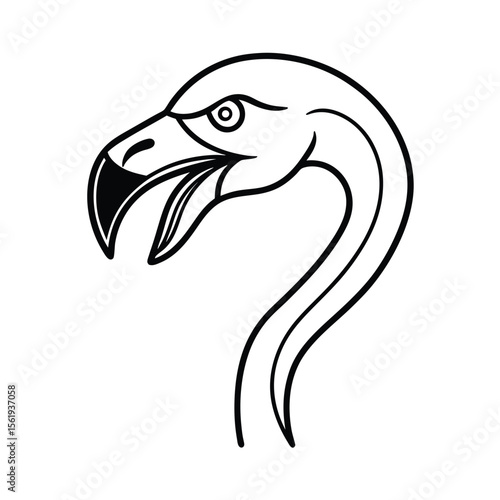 aggressive flamingo head in tight neck curl and pose version two on white background Vector illustration