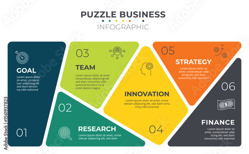 Puzzle business infographic template 6 choice.