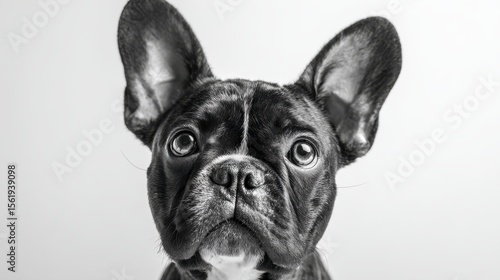 Close-Up Portrait of a French Bulldog with Unique Textures and Expressions in Black and White