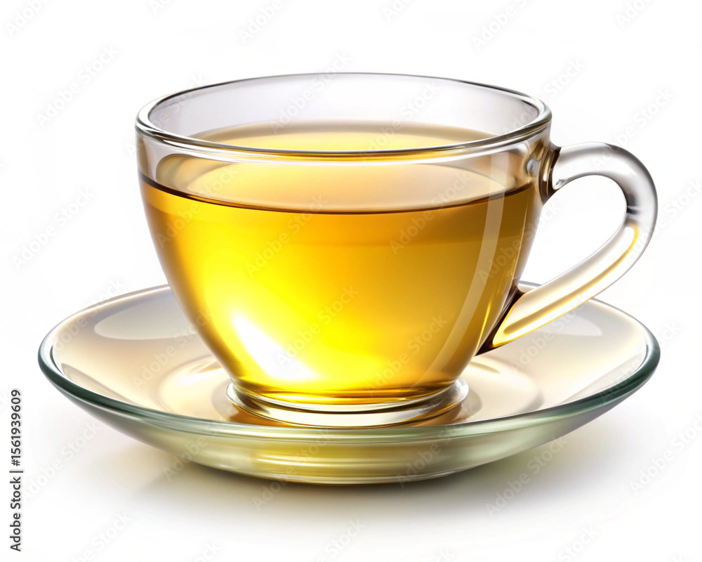 A high-resolution PNG image of a refined porcelain or glass cup filled with freshly brewed yellow tea, isolated on a clean white background. A high-resolution PNG image of a refined porcelain or glass cup filled with freshly brewed yellow tea, isolated on a clean white background.