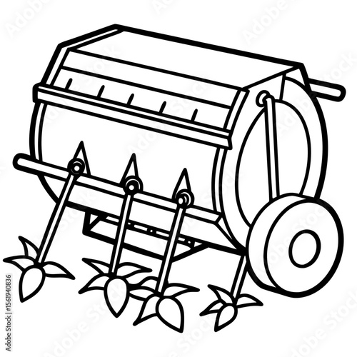 Drum Seeder line art vector