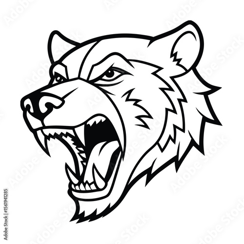 enraged bear head with broken fang details bold outline version two on white background Vector illustration