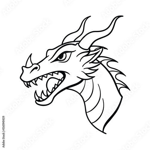 enraged dragon head sketch breathing stylized fire version one on white background Vector illustration