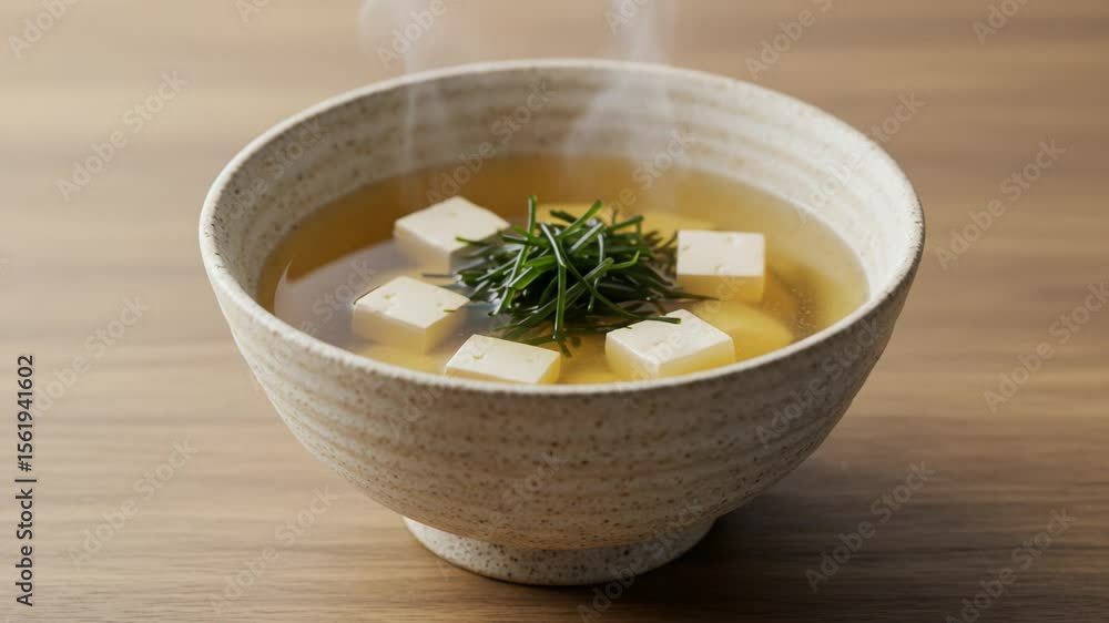 Delicious Hot Soup With Tofu and Green Herbs Perfect for a Cold Day in a Cozy Kitchen Delicious Hot Soup With Tofu and Green Herbs Perfect for a Cold Day in a Cozy Kitchen