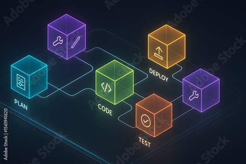 SDLC Holographic Dashboard Display with Software Development Lifecycle Visualization for Tech Presentations