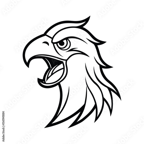 enraged parrot head with curved beak and tribal line art version one on white background Vector illustration
