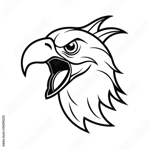 enraged parrot head with curved beak and tribal line art version two on white background Vector illustration