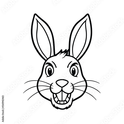 enraged rabbit head in frown expression and tight ears version two on white background Vector illustration