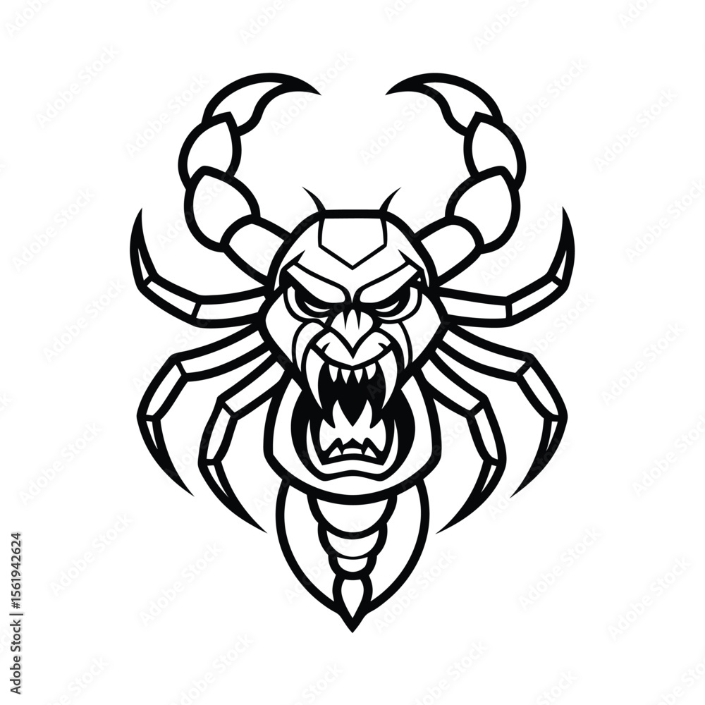 enraged scorpion head line art with bold claws and stinger version one on white background Vector illustration enraged scorpion head line art with bold claws and stinger version one on white background Vector illustration