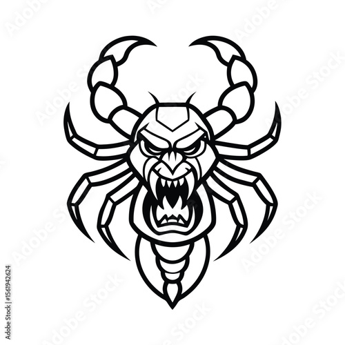 enraged scorpion head line art with bold claws and stinger version one on white background Vector illustration