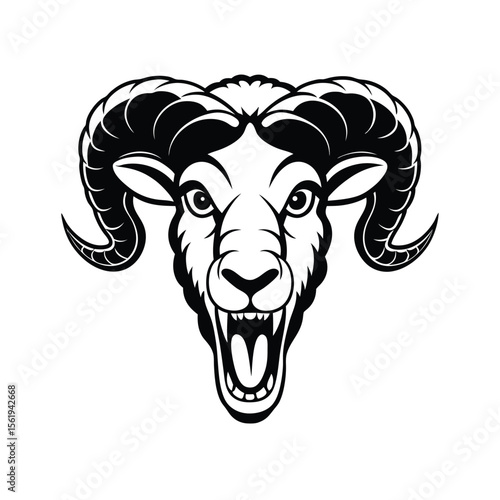 enraged ram head in thick outline and curly horn version two on white background Vector illustration