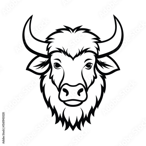 fierce bison head sketch with shaggy front and bold horns version one on white background Vector illustration
