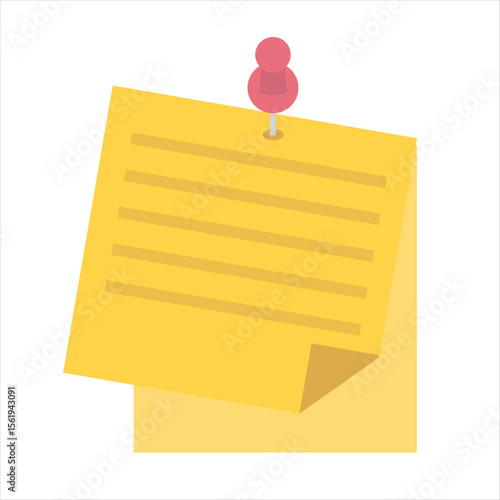 Sticky note with red pin and text lines, reminder icon in flat modern design