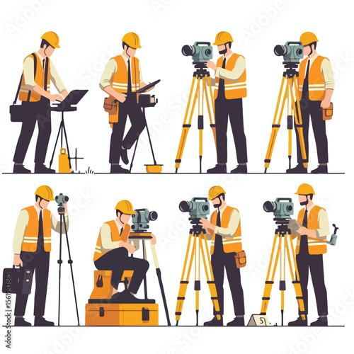 Surveyor set image using theodolite with simple and minimalist flat design using white background