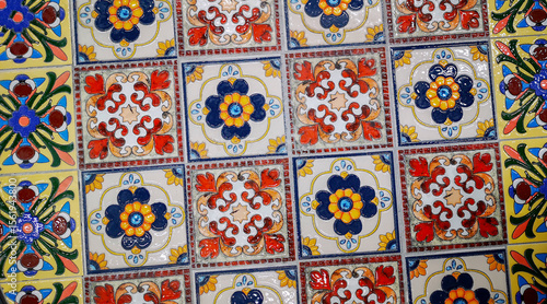 Portuguese azulejo tiles, mexican talavera, italian spanish majolica. Vintage tiled floor print for ceramic or fabric design.