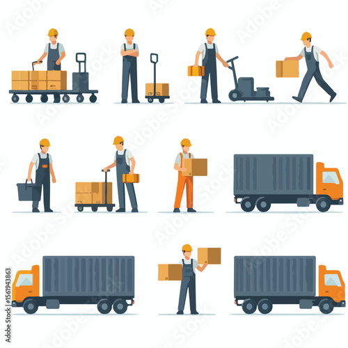 image set
Workers transporting materials with a simple and minimalist flat design using a white background