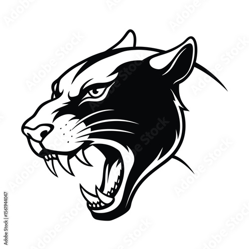 fierce panther head in side angle attack pose sketch version two on white background Vector illustration
